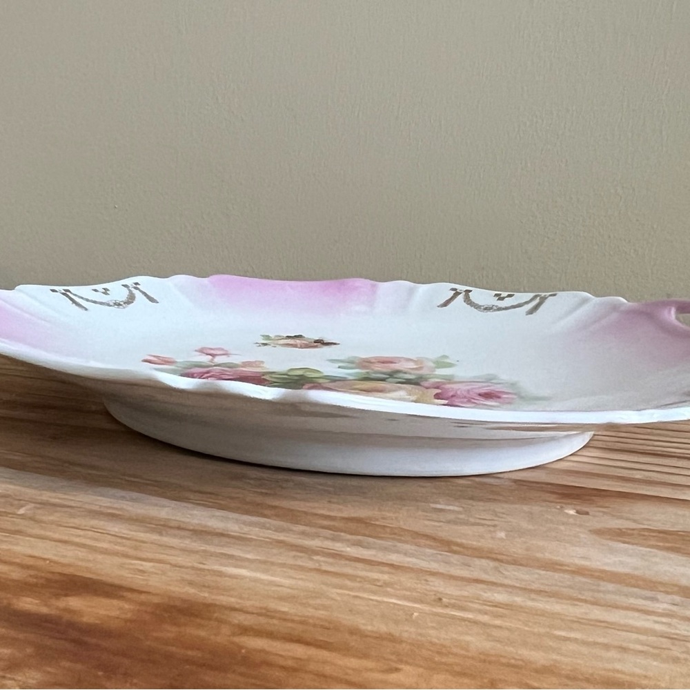 Bavaria Germany Porcelain Platter Plate Handles Hand Painted Floral Romantic - Picture 7 of 7